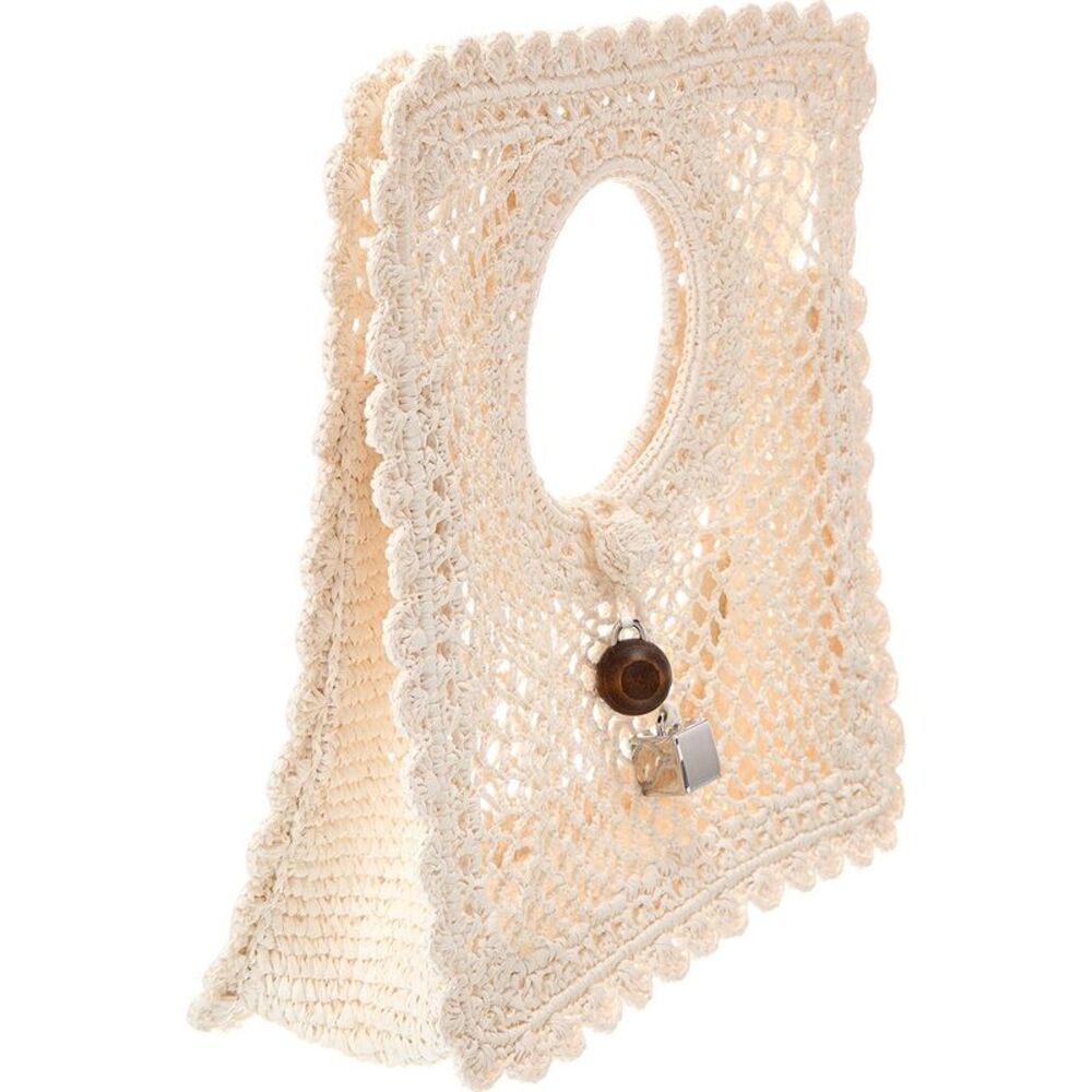 Jacquemus Spiaggia Small Raffia Square Tote, White - Picture 3 of 4